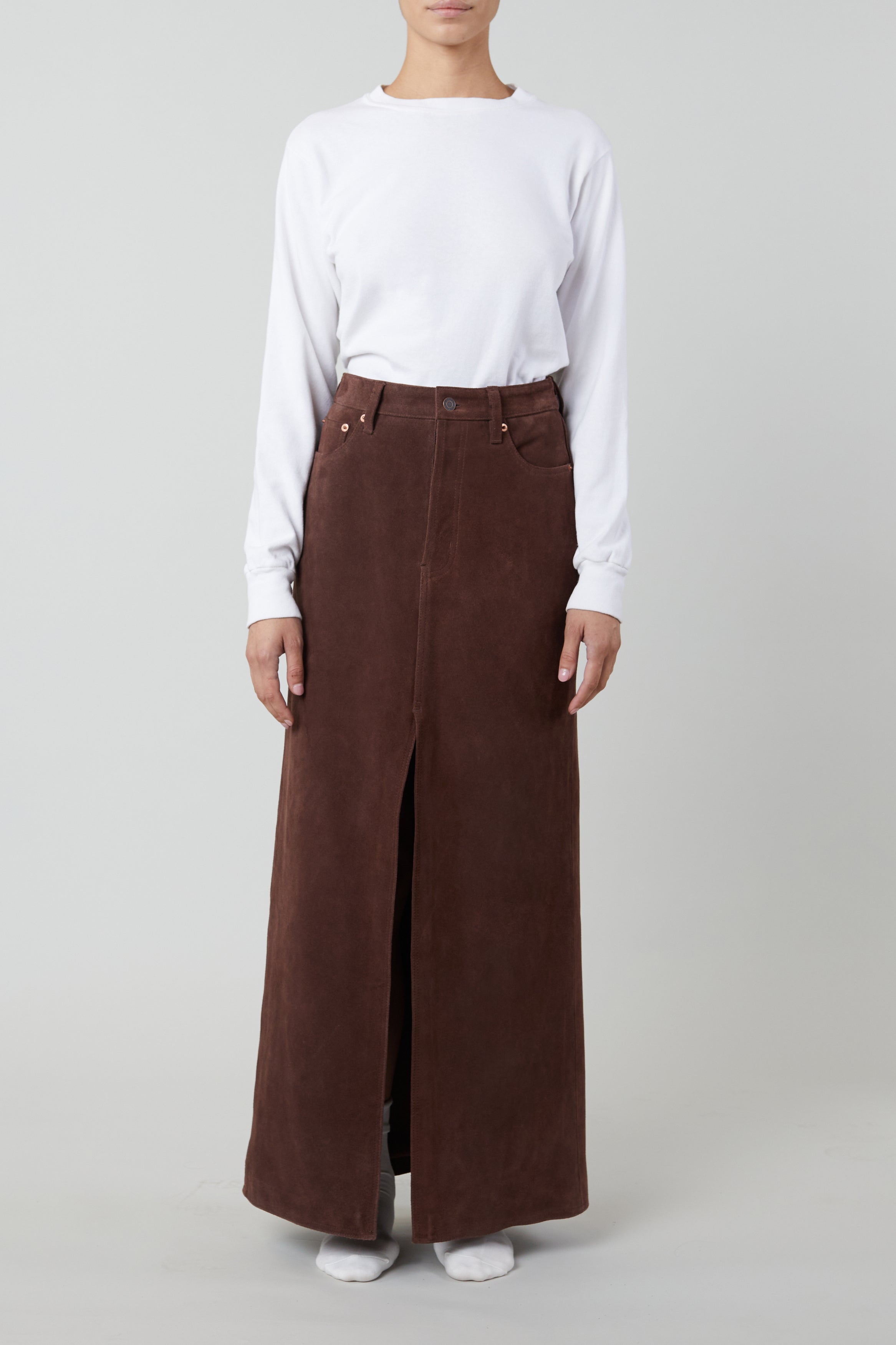 Chocolate brown suede skirt sale